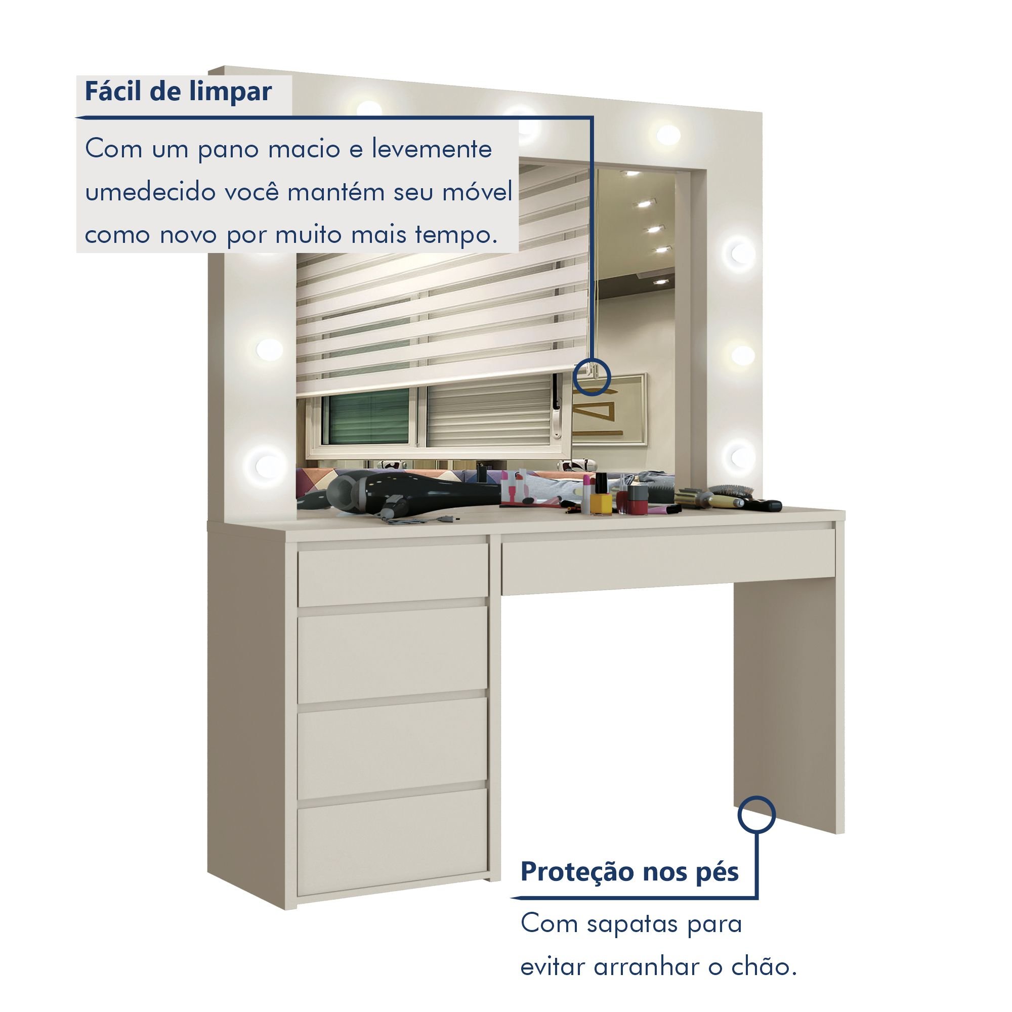 Penteadeira Camarim  100% MDF 184 X 136cm Anne - 5