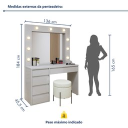 Penteadeira Camarim  100% MDF 184 X 136cm Anne - 5