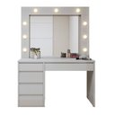 Ver imagem 3 de Penteadeira Camarim com Espelho e Lampada 5 Gavetas 100% MDF Anne Bege/Off White