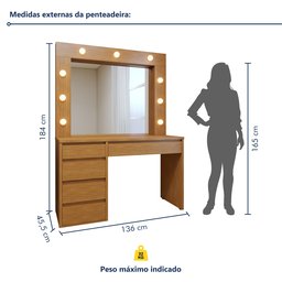 Penteadeira Camarim  100% MDF 184 X 136cm Anne - 9