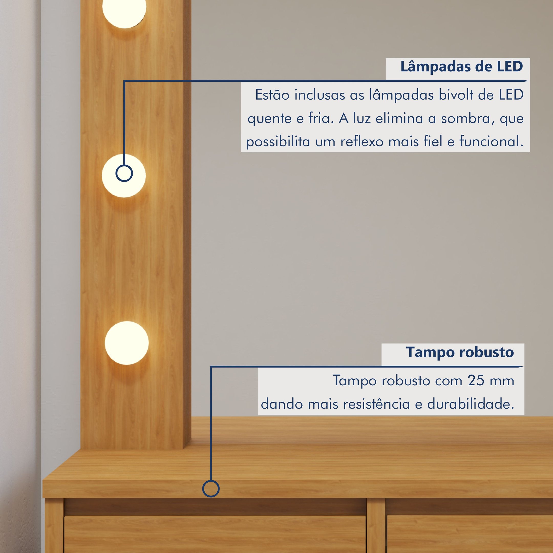 Penteadeira Camarim  100% MDF 184 X 136cm Anne - 3
