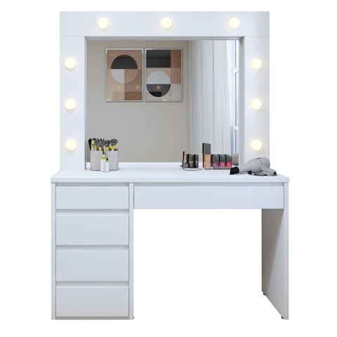 Penteadeira Camarim com Espelho e Lampada 5 Gavetas 100% MDF Anne Naturalle