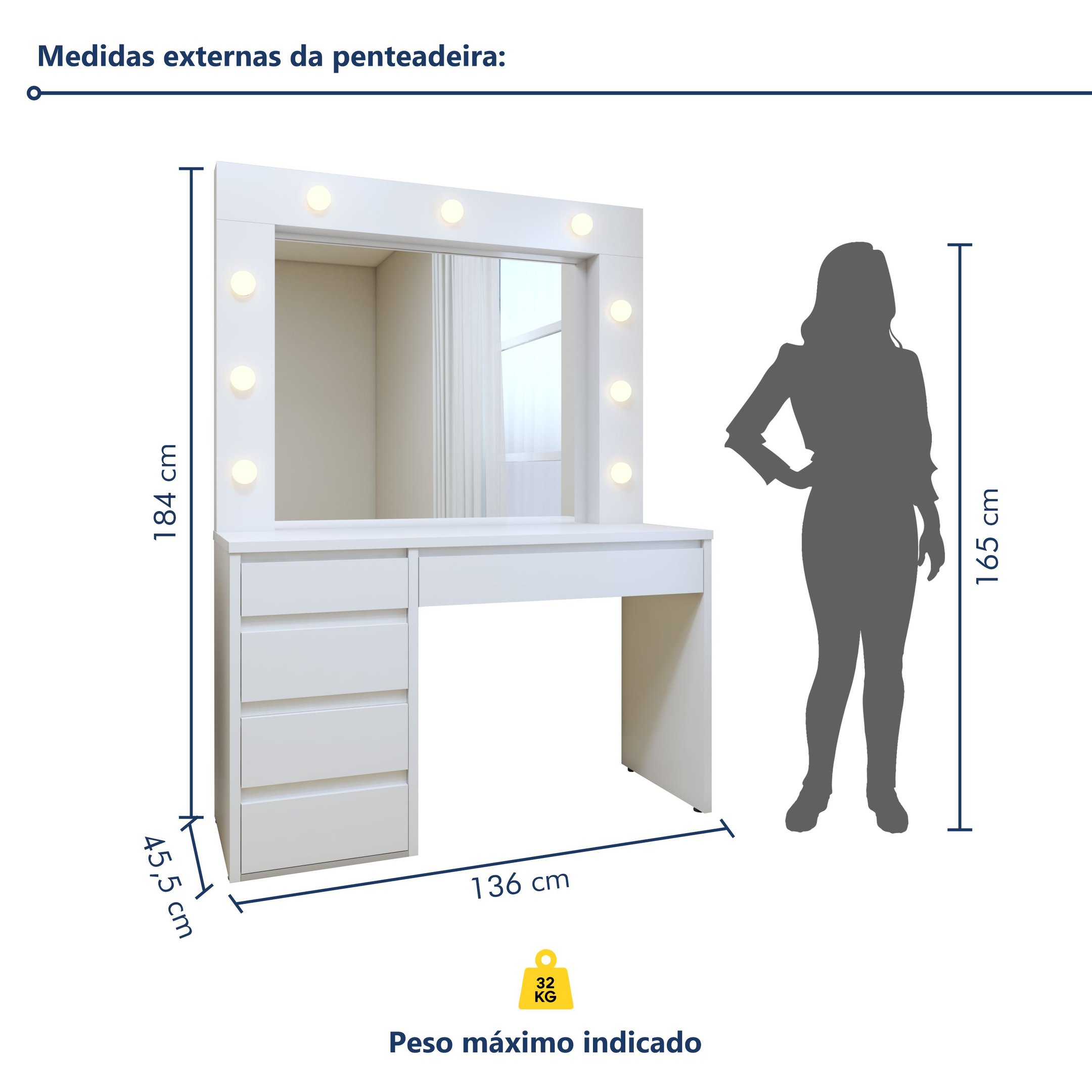 Penteadeira Camarim 184 X 136cm Anne - 7