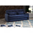 Ver imagem 2 de Sofá Cama Reclinável Com Cama Auxiliar - Veludo Azul Marinho