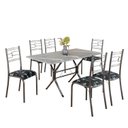 Ver imagem 2 de Conjunto Sala de Jantar Mesa Retangular 140x75cm Tampo Granito Topázio 6 Cadeiras Paraty Prata/Preto Floral/Mart