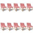 Ver imagem 1 de Kit 10 Cadeiras Estofadas para Sala de Jantar Pés Palito Lia Suede Rosê - Ibiza