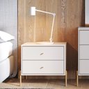 Ver imagem 1 de Mesa de Cabeceira Jasper 2 Gavetas Off-white Fosco C/ Dourado