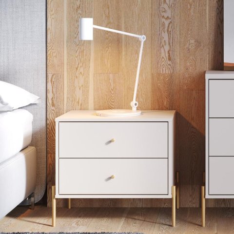 Mesa de Cabeceira Jasper 2 Gavetas Off-white Fosco C/ Dourado