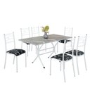 Ver imagem 2 de Conjunto Sala de Jantar Mesa Retangular 140x75cm Tampo Granito Topázio 6 Cadeiras Paraty Branco/Preto Floral