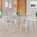 Ver imagem 1 de Conjunto Sala de Jantar Mesa Retangular 140x75cm Tampo Granito Topázio 6 Cadeiras Paraty Branco/Paraopeba