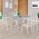 Ver imagem 1 de Conjunto Sala de Jantar Mesa Retangular 140x75cm Tampo Granito Topázio 6 Cadeiras Paraty Branco/Creme