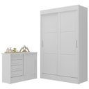Ver imagem 2 de Quarto Infantil Completo Guarda-Roupa 2 Portas 2 Gavetas com Cômoda Maya Espresso Móveis Branco