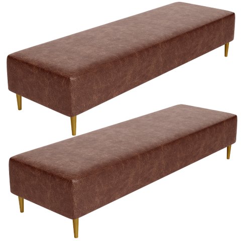Kit 02 Puffs Decorativo Sala de Estar Bali W01 Pés Palito 190x60cm Couríssimo Marrom - Lyam Decor