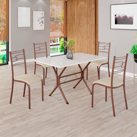 Conjunto Sala de Jantar Mesa Retangular 100x60cm Tampo Madeira MDP 4 Cadeiras Paraty Marrom/Creme
