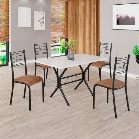 Conjunto Sala de Jantar Mesa Retangular 100x60cm Tampo Madeira MDP 4 Cadeiras Paraty Preto/C. Marrom/Fosco