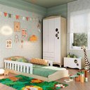 Ver imagem 1 de Cama Infantil com Guarda Roupa 3 Portas e Caixa Organizadora Cor:carvalho Araguaia com Branco