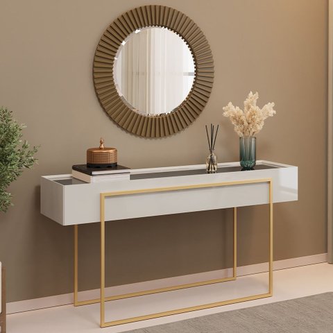 Aparador para Sala de Estar Espelhado Pés Industrial Malika D05 Bali - Lyam Decor