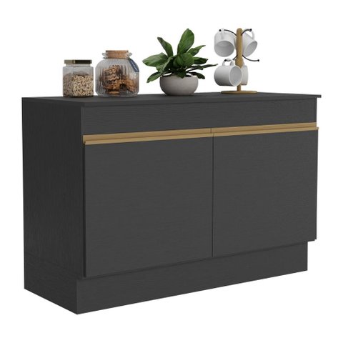 Balcão Cozinha Gabinete Pia 120cm 2 Portas com Rodapé Veneza Multimóveis Mp2239 Preto/dourado