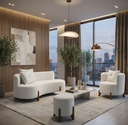 Ver imagem 1 de Kit Decorativo Sofá Curvo Orgânico + 01 Puff e Poltrona Luna Boucle Branco - Montanaris Decor