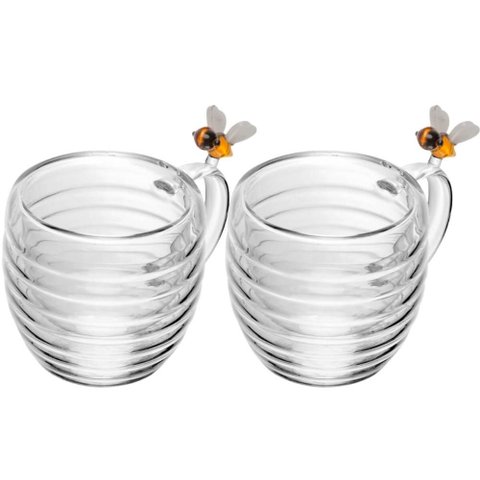 Conjunto 2 Xícaras de Chá 180ml Vidro Borossilicato Lovely Bee Lyor Parede Dupla Abelha