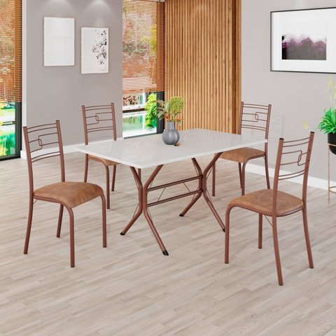 Conjunto Sala de Jantar Mesa Retangular 120x75cm Tampo Madeira MDP Off White 4 Cadeiras Paraty Marrom/C.