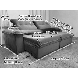 Sofá Retrátil Reclinável 2,30 m Bege 501 Campo Grande - 10 Sofá Retrátil Reclinável 2,30 m Bege 501 Campo Grande - 10