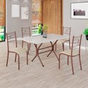 Ver imagem 1 de Conjunto Sala de Jantar Mesa Retangular 120x75cm Tampo Madeira MDP Off White 4 Cadeiras Paraty Marrom/Creme