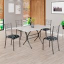 Ver imagem 1 de Conjunto Sala de Jantar Mesa Retangular 120x75cm Tampo Madeira MDP Off White 4 Cadeiras Paraty Prata/Preto Floral/Mart