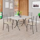 Ver imagem 1 de Conjunto Sala de Jantar Mesa Retangular 120x75cm Tampo Madeira MDP Off White 4 Cadeiras Paraty Prata/Creme/Mart