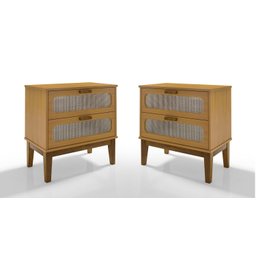 Conjunto Mesa de Cabeceira Santorini Pes de Madeira 60cm Nature - 1