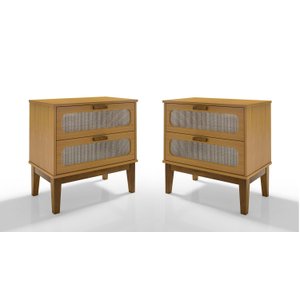 Conjunto Mesa de Cabeceira Santorini Pes de Madeira 60cm Nature