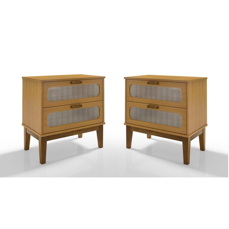 Conjunto Mesa de Cabeceira Santorini Pes de Madeira 60cm Nature
