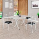 Ver imagem 1 de Conjunto Sala de Jantar Mesa Retangular 120x75cm Tampo Madeira MDP Off White 4 Cadeiras Paraty Branco/Preto Floral