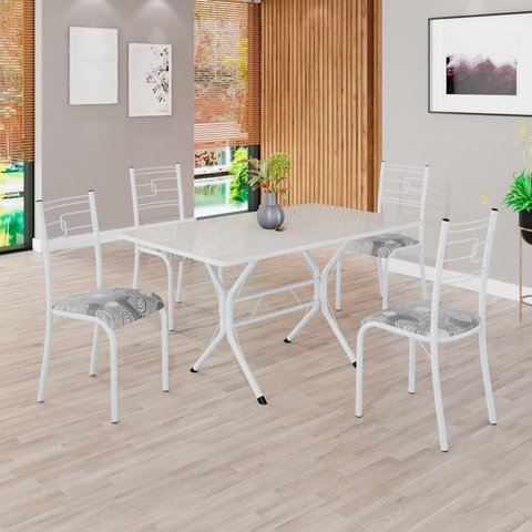 Conjunto Sala de Jantar Mesa Retangular 120x75cm Tampo Madeira MDP Off White 4 Cadeiras Paraty Branco/Paraopeba