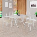 Ver imagem 1 de Conjunto Sala de Jantar Mesa Retangular 120x75cm Tampo Madeira MDP Off White 4 Cadeiras Paraty Branco/Creme