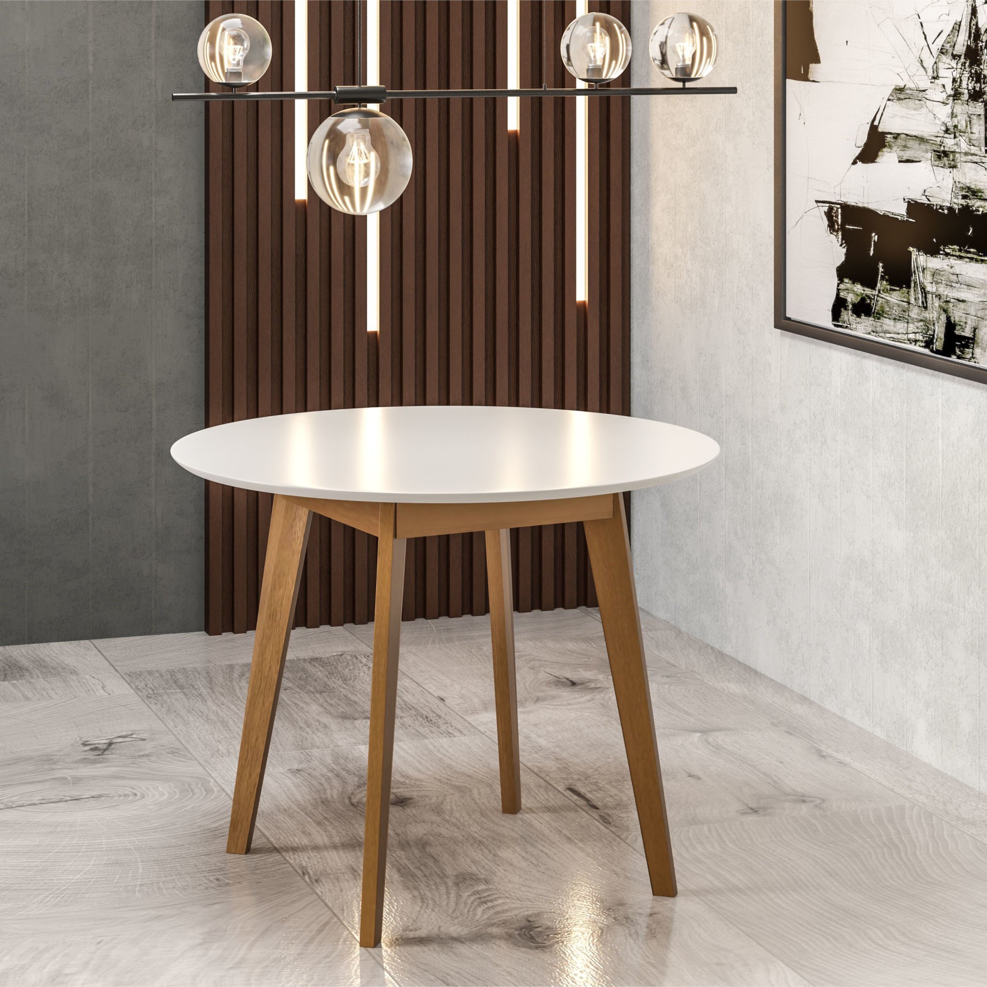 Mesa de Jantar Olive 4 Lugares Redonda 1,03 Babus - Imbuia / Off White