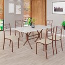 Ver imagem 1 de Conjunto Sala de Jantar Mesa Retangular 140x75cm Tampo Madeira MDP Off White 6 Cadeiras Paraty Marrom/Creme