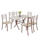 Ver imagem 2 de Conjunto Sala de Jantar Mesa Retangular 140x75cm Tampo Madeira MDP Off White 6 Cadeiras Paraty Marrom/Creme