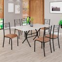 Ver imagem 1 de Conjunto Sala de Jantar Mesa Retangular 140x75cm Tampo Madeira MDP Off White 6 Cadeiras Paraty Preto/C. Marrom/Fosco