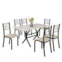 Ver imagem 2 de Conjunto Sala de Jantar Mesa Retangular 140x75cm Tampo Madeira MDP Off White 6 Cadeiras Paraty Preto/Creme/Fosco