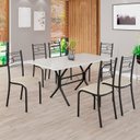 Ver imagem 1 de Conjunto Sala de Jantar Mesa Retangular 140x75cm Tampo Madeira MDP Off White 6 Cadeiras Paraty Preto/Creme/Fosco