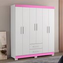 Ver imagem 4 de Guarda Roupa Armário Roupeiro Casal com Cabideiro 6 Portas 2 Gavetas Quarto Branco e Rosa Flex