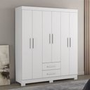Ver imagem 3 de Guarda Roupa Armário Roupeiro Casal com Cabideiro 6 Portas 2 Gavetas Quarto Branco e Rosa Flex