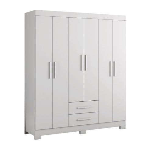 Guarda Roupa Armário Roupeiro Casal com Cabideiro 6 Portas 2 Gavetas Quarto Branco e Rosa Flex