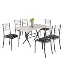 Ver imagem 2 de Conjunto Sala de Jantar Mesa Retangular 140x75cm Tampo Madeira MDP Off White 6 Cadeiras Paraty Prata/Preto Floral/Mart