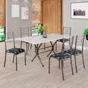 Ver imagem 1 de Conjunto Sala de Jantar Mesa Retangular 140x75cm Tampo Madeira MDP Off White 6 Cadeiras Paraty Prata/Preto Floral/Mart