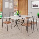Ver imagem 1 de Conjunto Sala de Jantar Mesa Retangular 140x75cm Tampo Madeira MDP Off White 6 Cadeiras Paraty Prata/C. Marrom/Mart