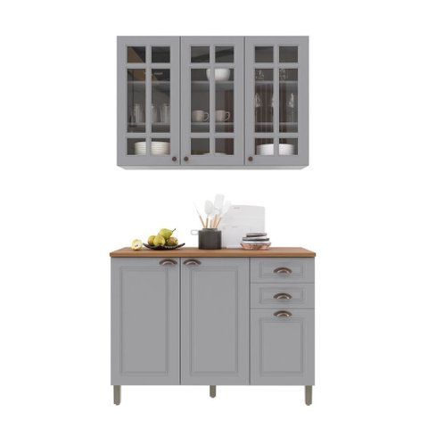 Armário de Cozinha Modulada Compacta Fidelitá Nara 100% MDF 2 Peças 120cm 6 Portas 2 Gavetas com
