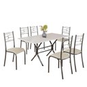 Ver imagem 2 de Conjunto Sala de Jantar Mesa Retangular 140x75cm Tampo Madeira MDP Off White 6 Cadeiras Paraty Prata/Creme/Mart