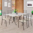 Ver imagem 1 de Conjunto Sala de Jantar Mesa Retangular 140x75cm Tampo Madeira MDP Off White 6 Cadeiras Paraty Prata/Creme/Mart